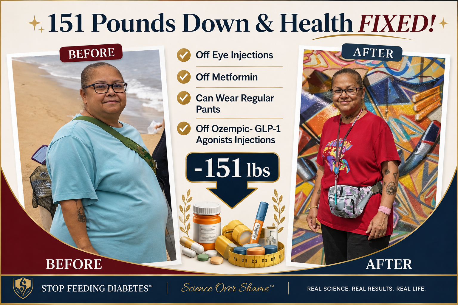 Letty's before and after transformation — 151 pounds lost, off diabetes medications